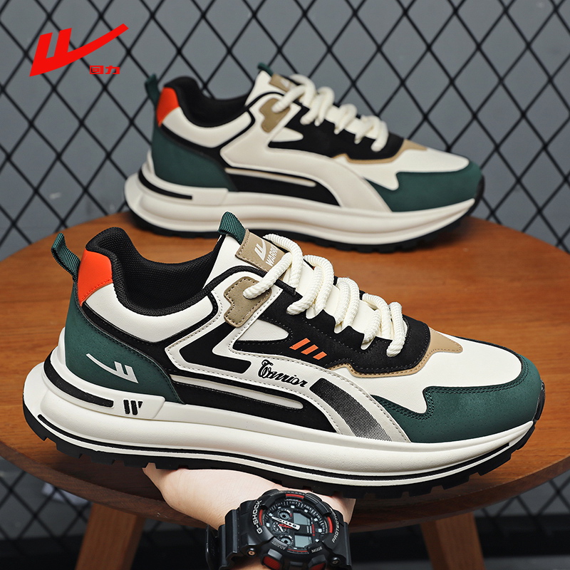 回力男鞋秋季2025新款跑步阿甘皮面轻便运动软底休闲老爹防滑潮鞋