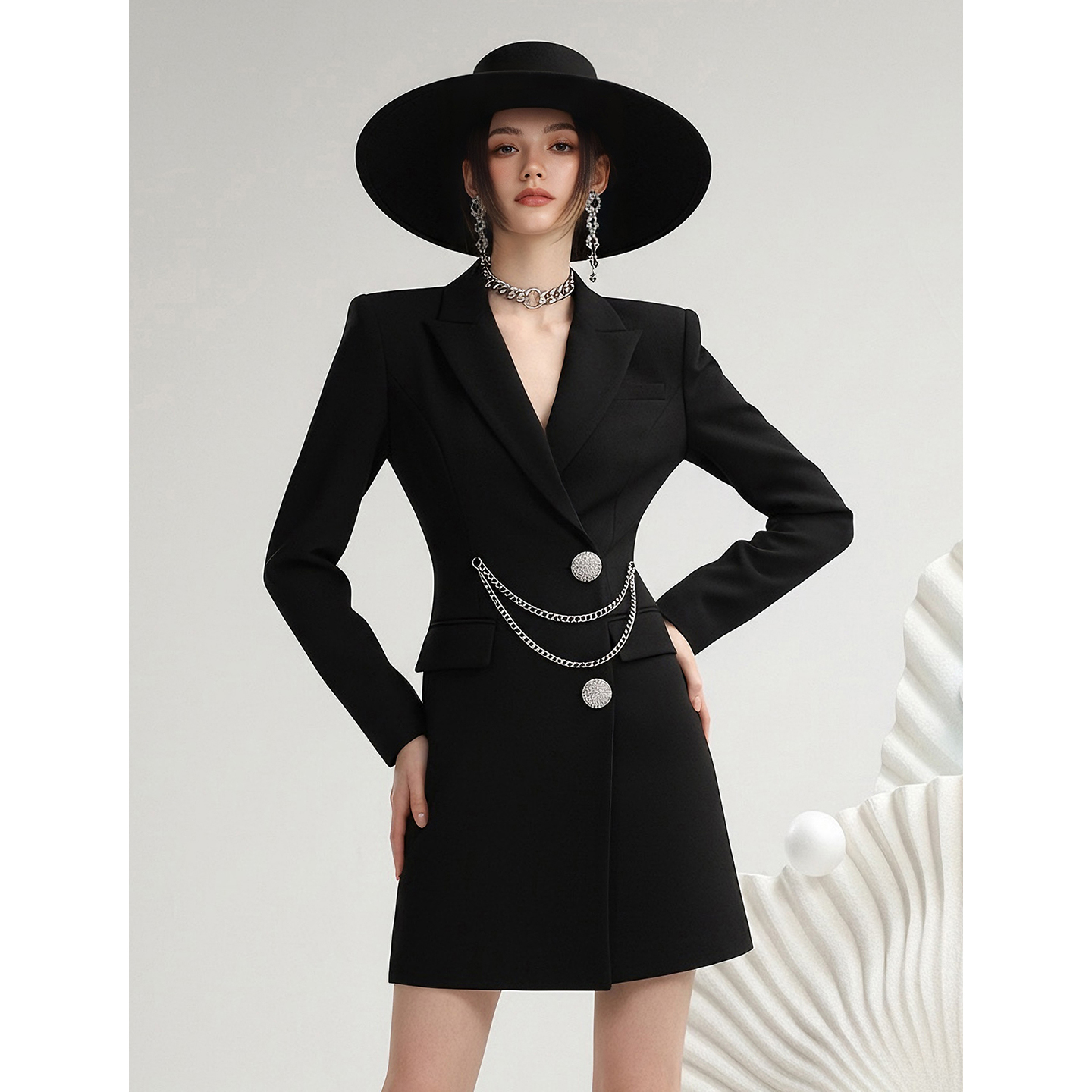 茬客常规款女西装黑色修身ol春秋西服秋冬长袖小众修身CM730069