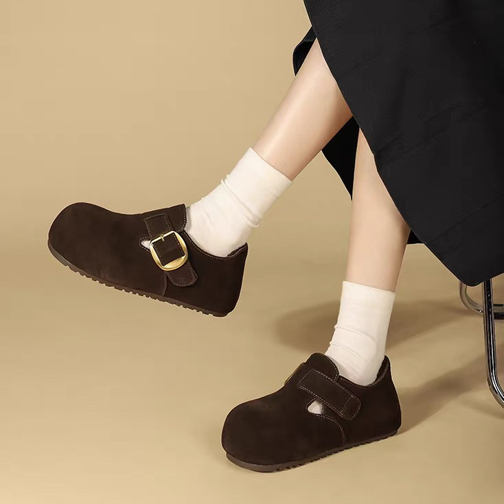 C9336   咖棕绒里   2025新款复古一脚蹬厚底博肯单鞋