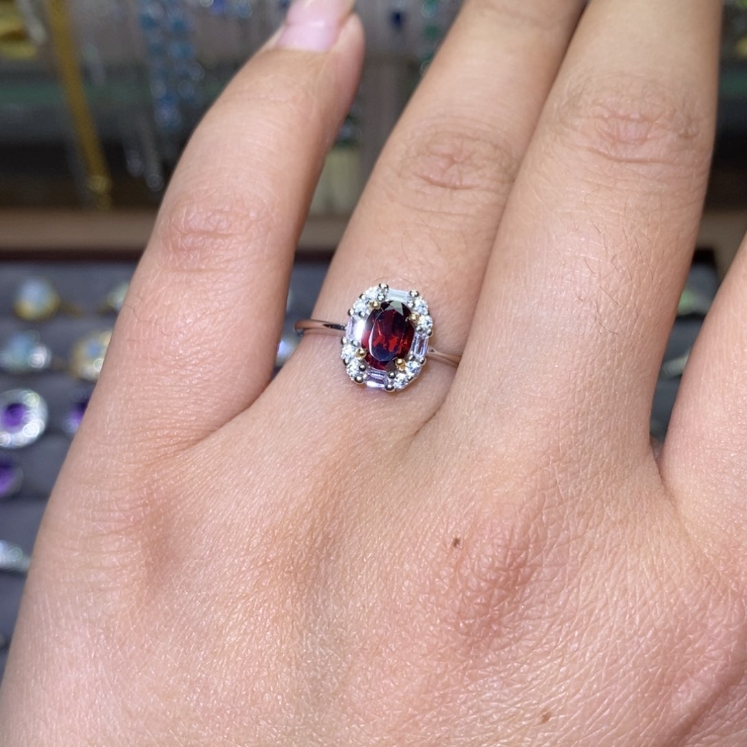 石榴石戒指银S925镶嵌