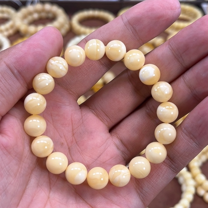 未镶嵌蜜蜡手串纯天然俄料白蜡金纹圆珠