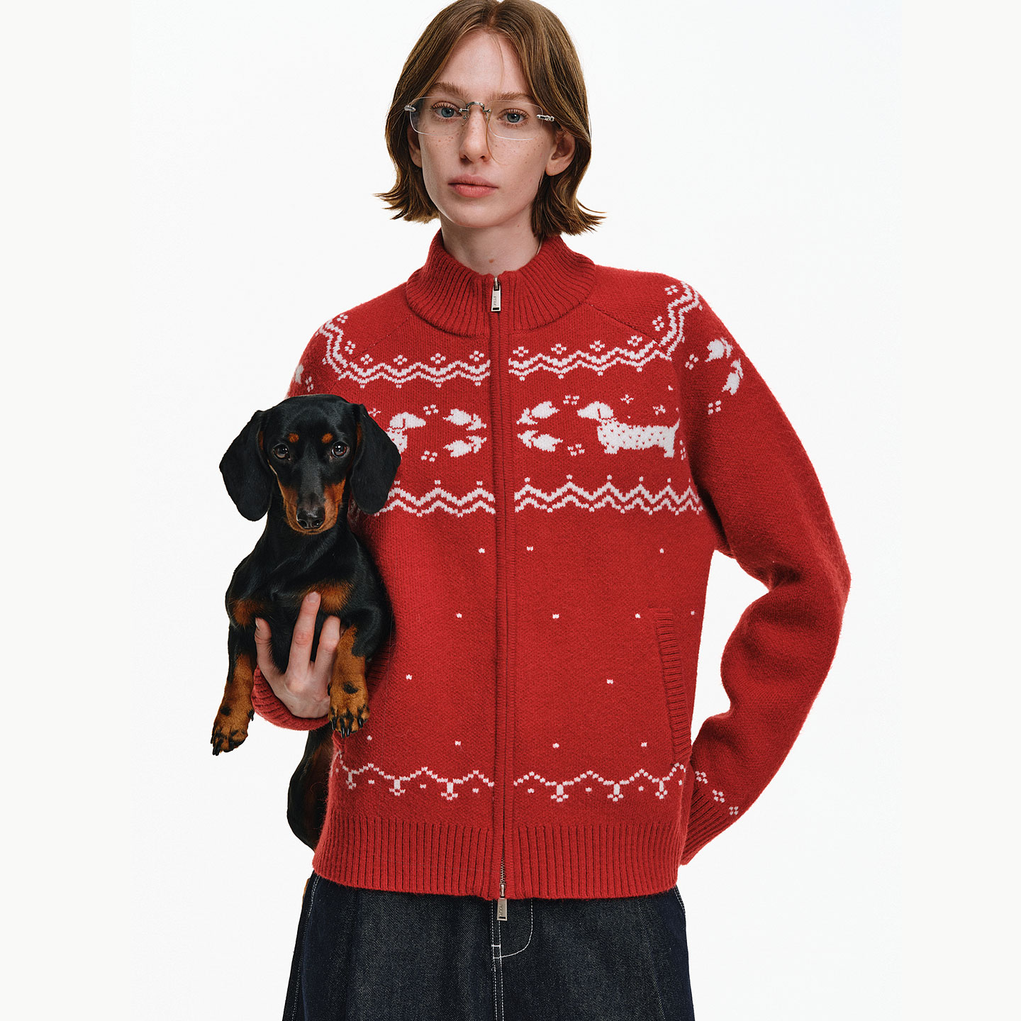 小恶魔费尔岛开衫毛衣秋季保暖外套复古宽松松弛感拉链针织衫男女