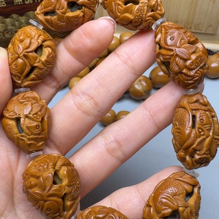 橄榄核手串/手链鱼戏莲花
