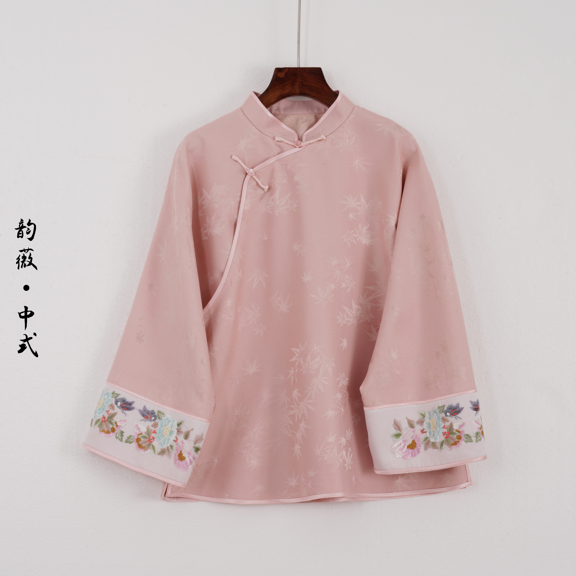 韵薇•中式常规刺绣新中式长袖斜襟中国风传统百搭上衣女装10316