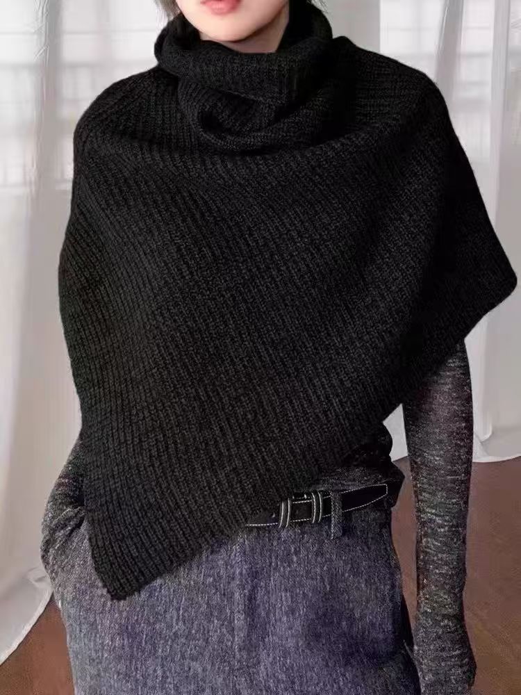 高级感叠穿开叉头套脖高领针织围巾脖套披肩斗篷冬季围脖穿搭神器
