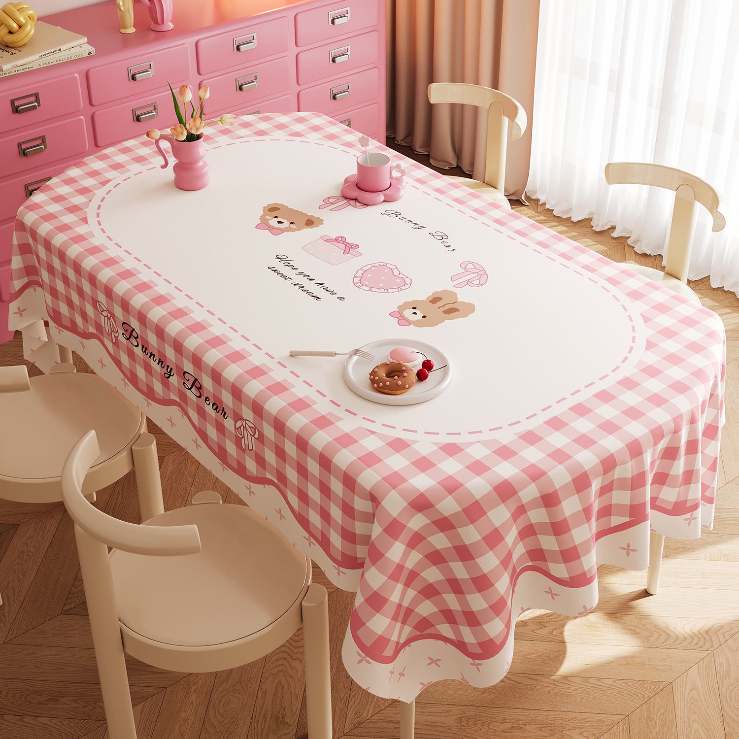 卡通椭圆形餐桌布防水防油防烫高档长方形桌布2025新款客厅桌面垫
