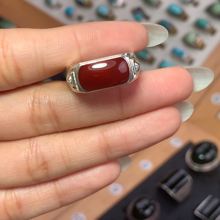 素***旧南红玛瑙银S925镶嵌戒指