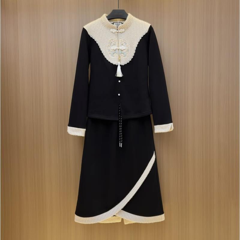 【宠粉价】（加绒）时尚女装长裙设计师国风蒲扇套装TZ-943