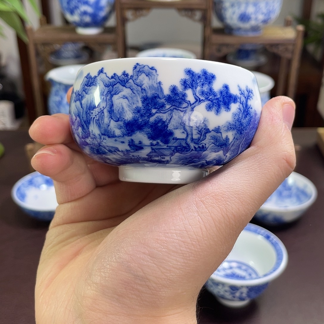 清***晚陶纯手工手绘重工山水