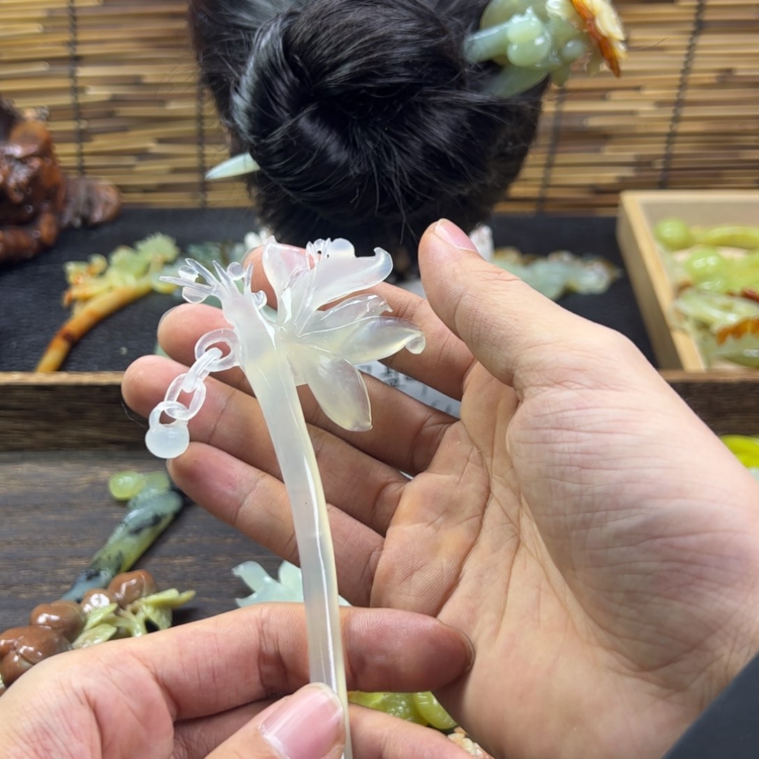 蛇纹石玉发簪未镶嵌～*～