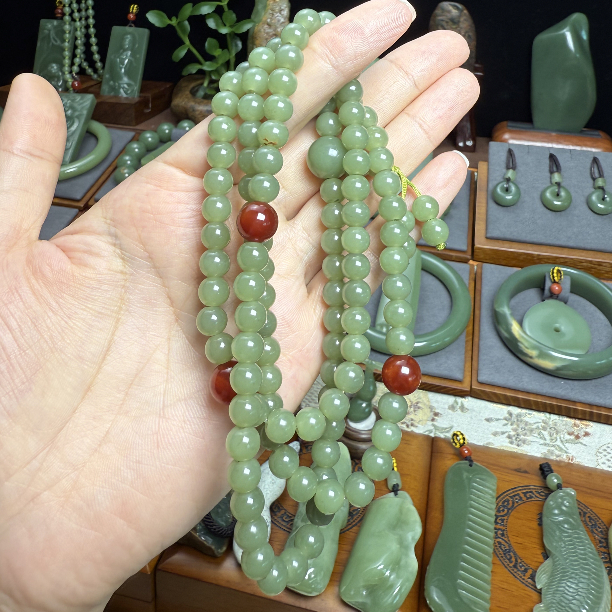 析木绿108粒佛珠项链