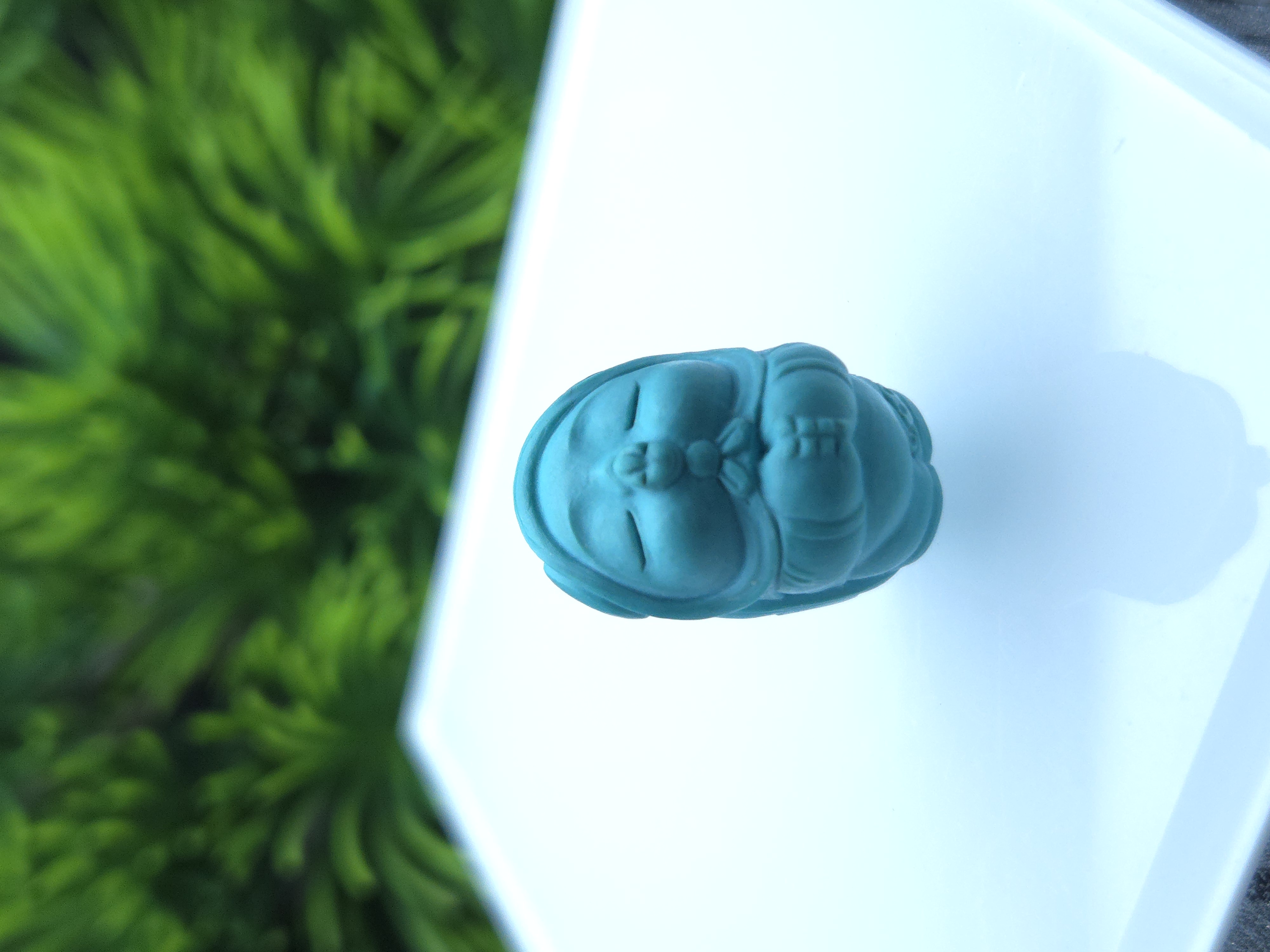  湖北原矿绿松石云盖高瓷玉化手工精雕嘟嘟嘴手串DIY配饰