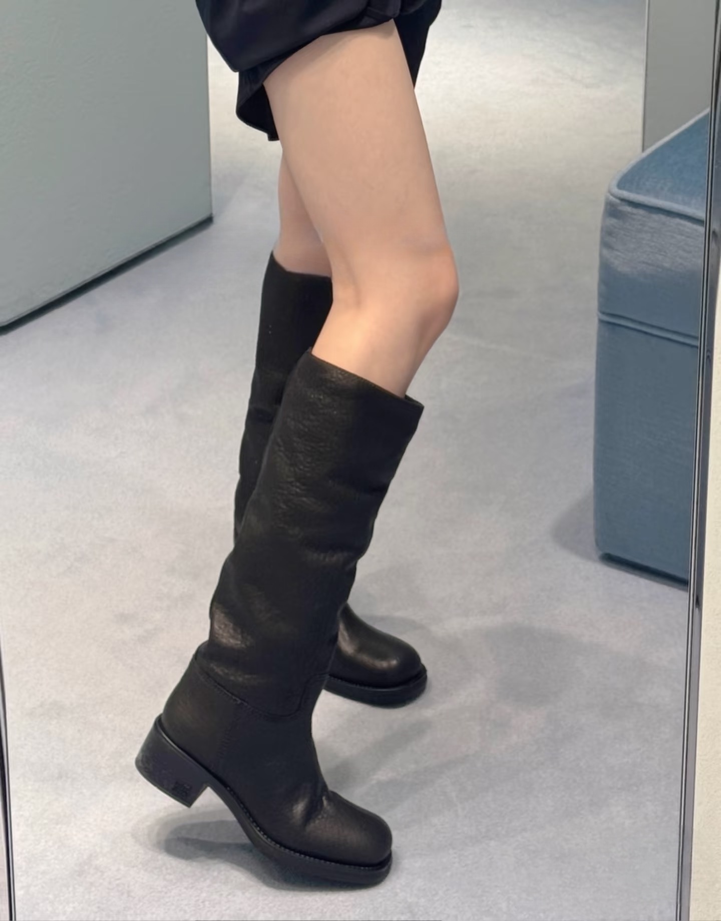 2026靴子最新爆款女款真皮高筒长靴粗跟高跟骑士靴瘦瘦靴子大码