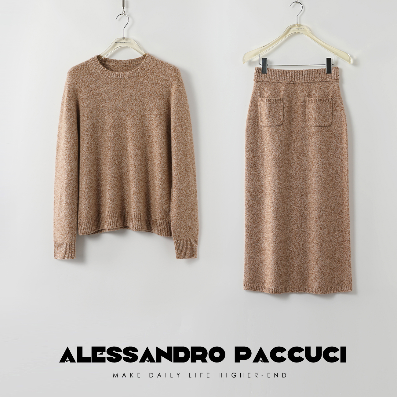 【孤品不退换】洛哥24580X 【花窗】100羊绒混花色无缝针织上衣/半裙