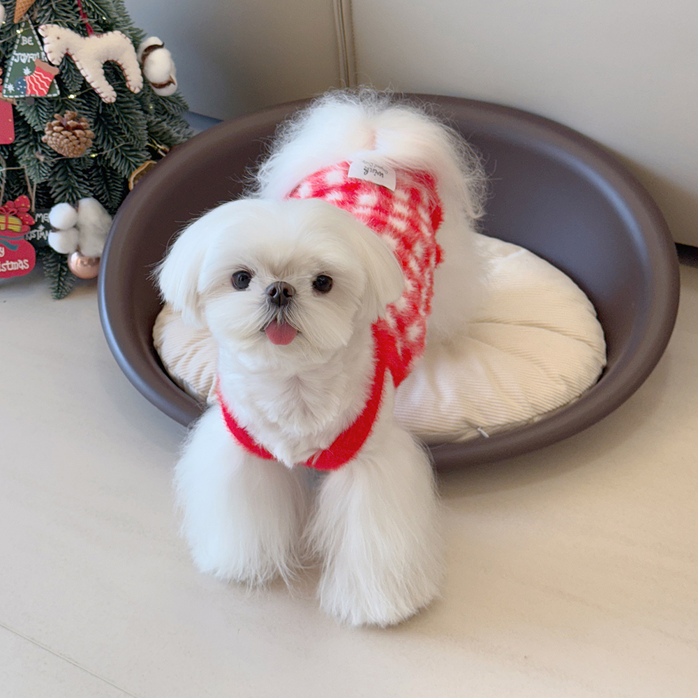 宠物狗狗秋冬衣服比熊马尔济斯约克夏小型犬红色格子加厚毛衣