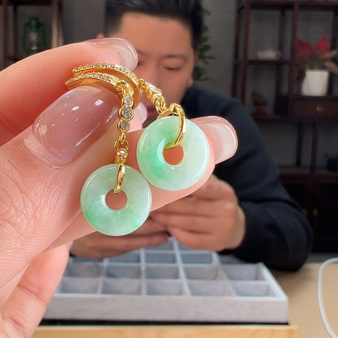 翡翠耳饰银S925镶嵌耳环81 