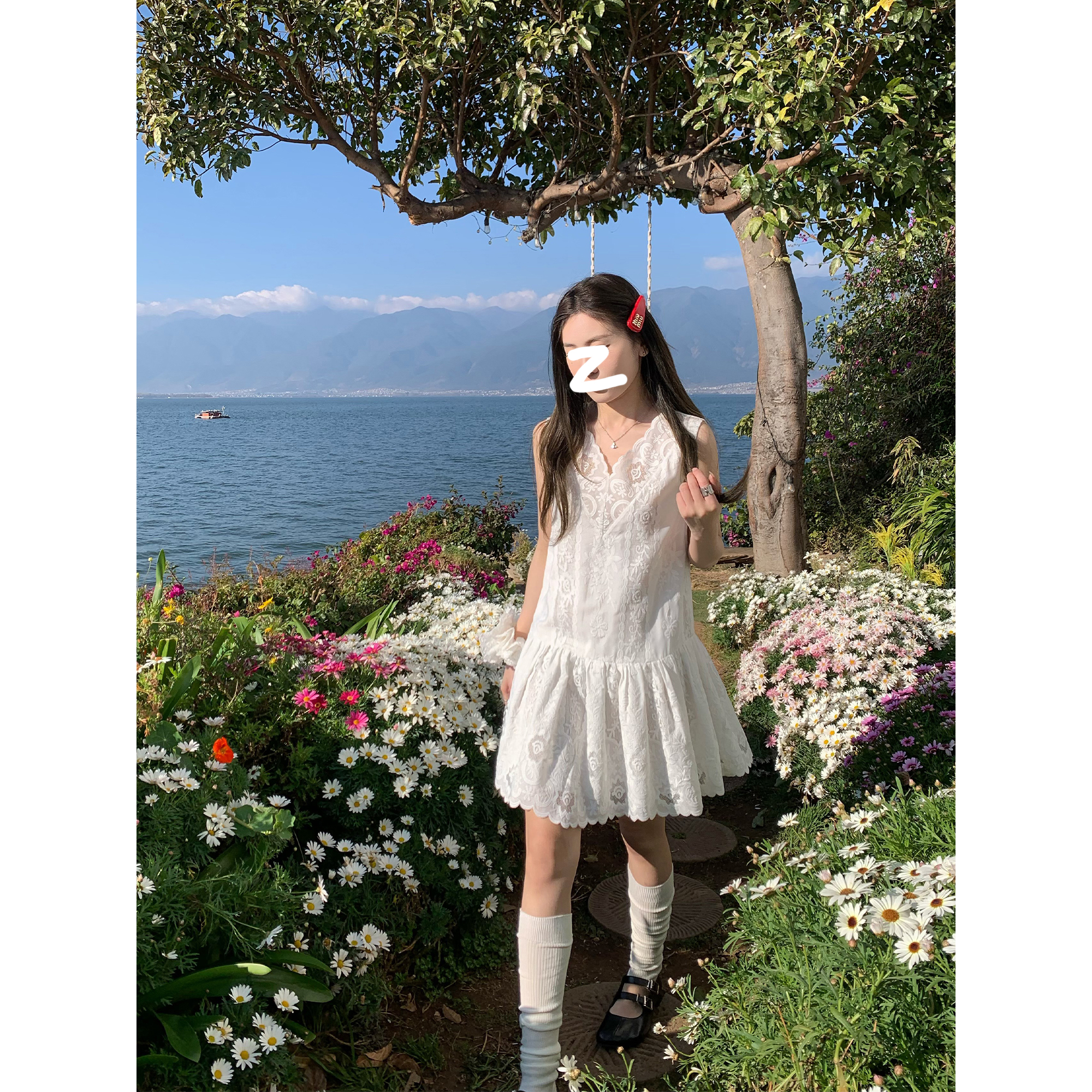 Miss sumey 0887自制法式蕾丝拼接背心连衣裙女春气质韩版叠穿