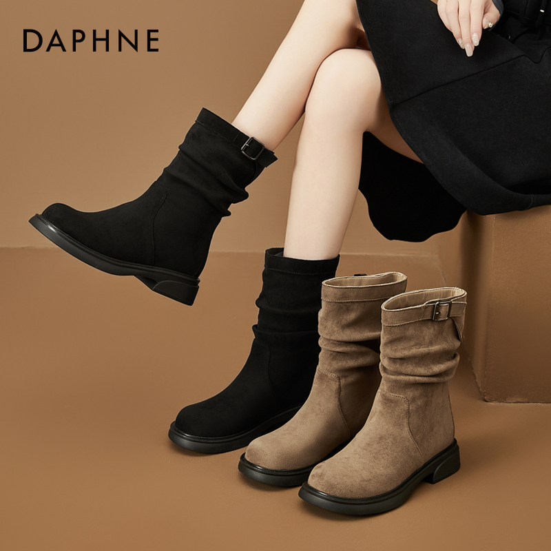 达芙妮美拉德西部短靴女款2025新款冬季复古马丁靴厚底靴子堆堆靴
