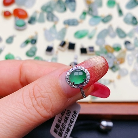 翡翠戒指银S925镶嵌班戒指