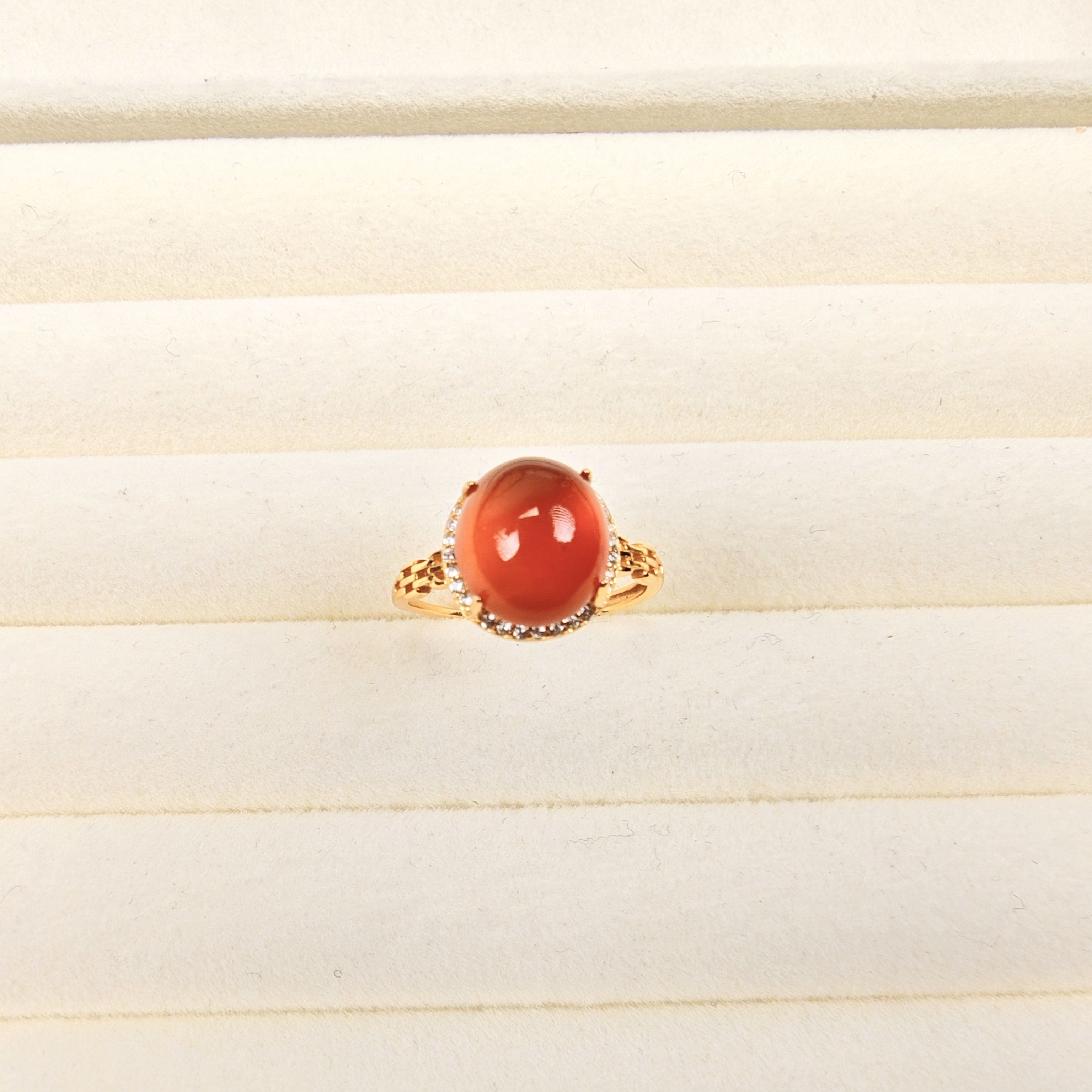 10*11.5mmS925银南红冰红蛋面戒指可调节开口戒圈