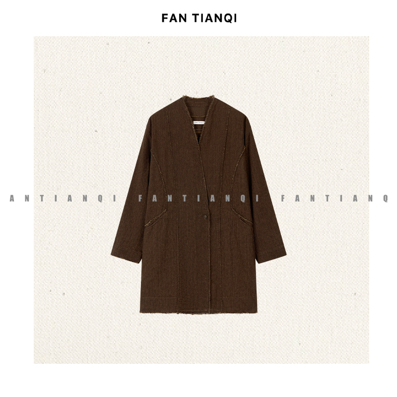 范天奇/FAN TIANQI【乌木沉香】韩国进口亚麻做旧棉外套FZOT56171