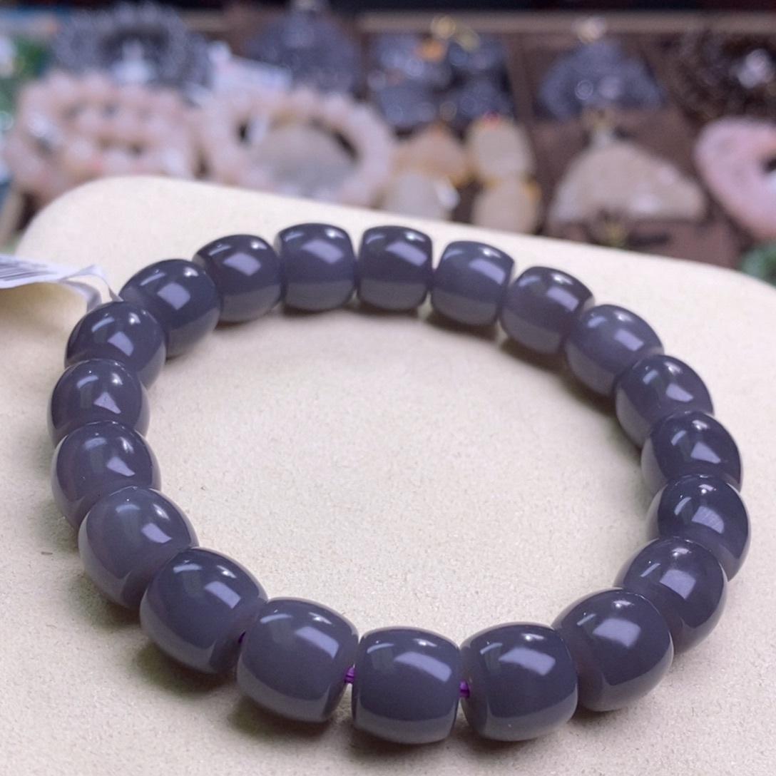 和田玉收藏烟紫浓紫老矿料高冰直切手串10m未镶嵌