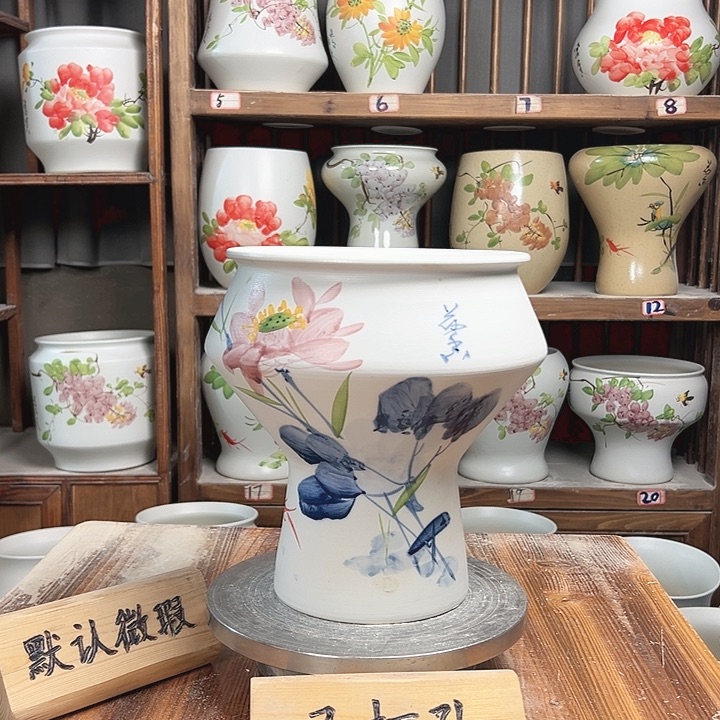 摆件高脚荷花款陶瓷陶瓷