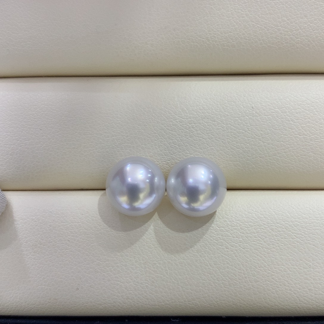 海水珍珠耳饰18K金镶嵌常***看10-11mm澳白