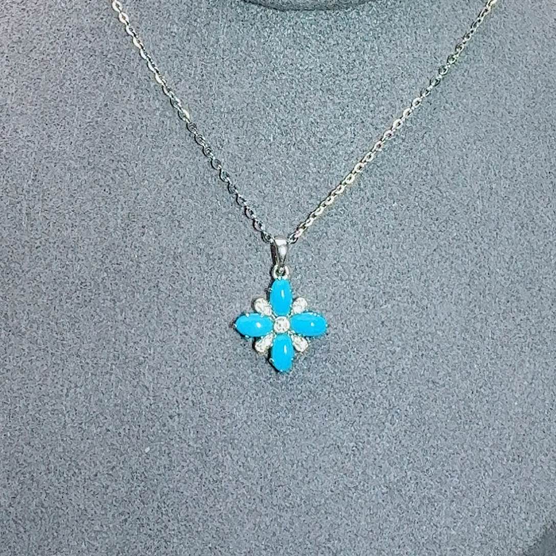 绿松石银S925镶嵌珠宝奇石精致项链