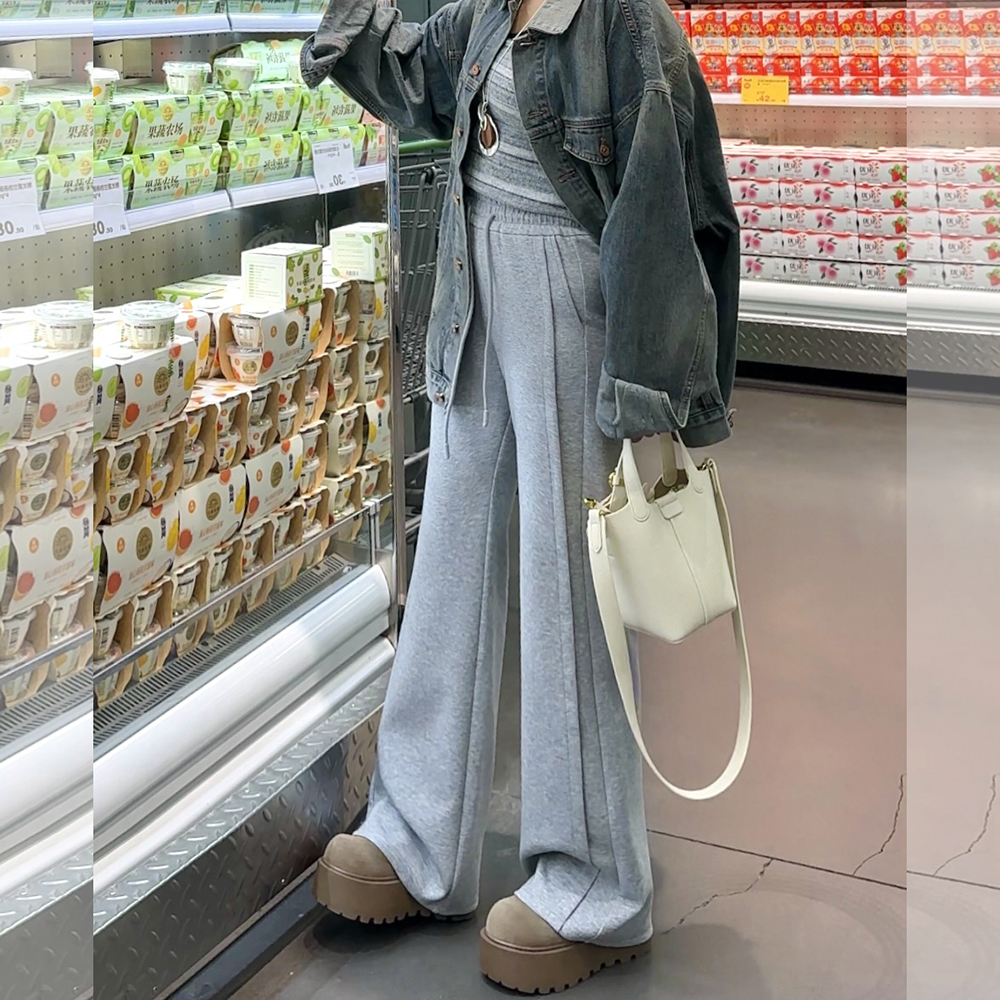 【秋上新】胖mm显瘦松紧腰直筒喇叭休闲裤200斤加大码女装_501_XD