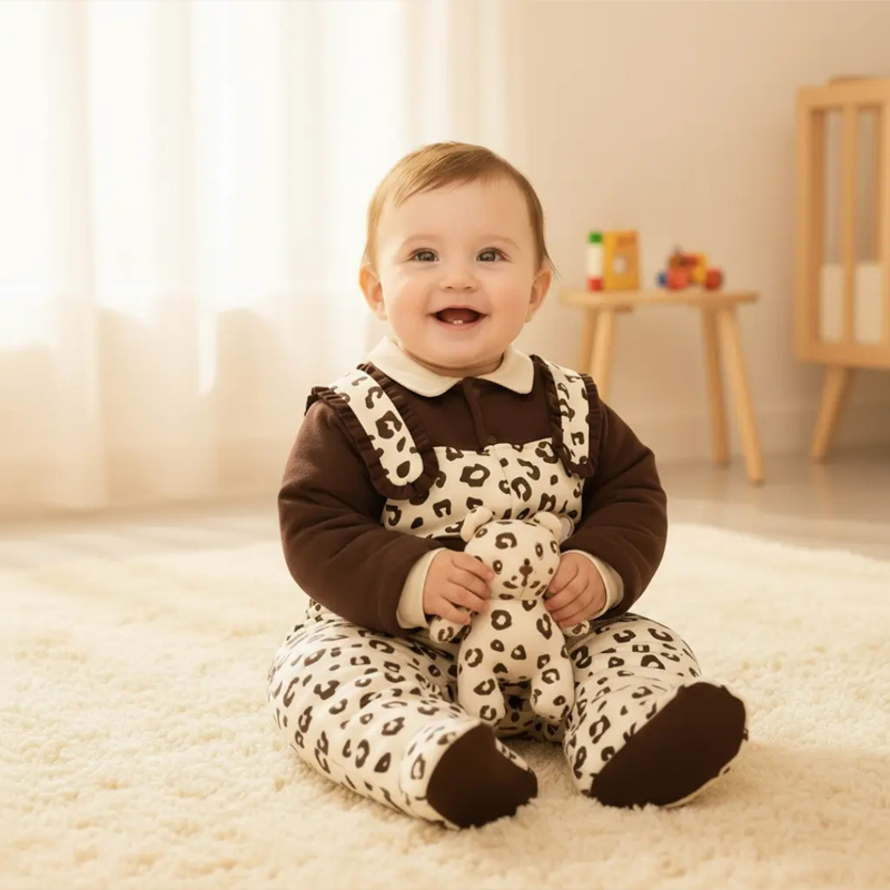 女宝衣服秋冬款宝宝背带裤开档套装洋气裤子上衣两件套加厚冬装