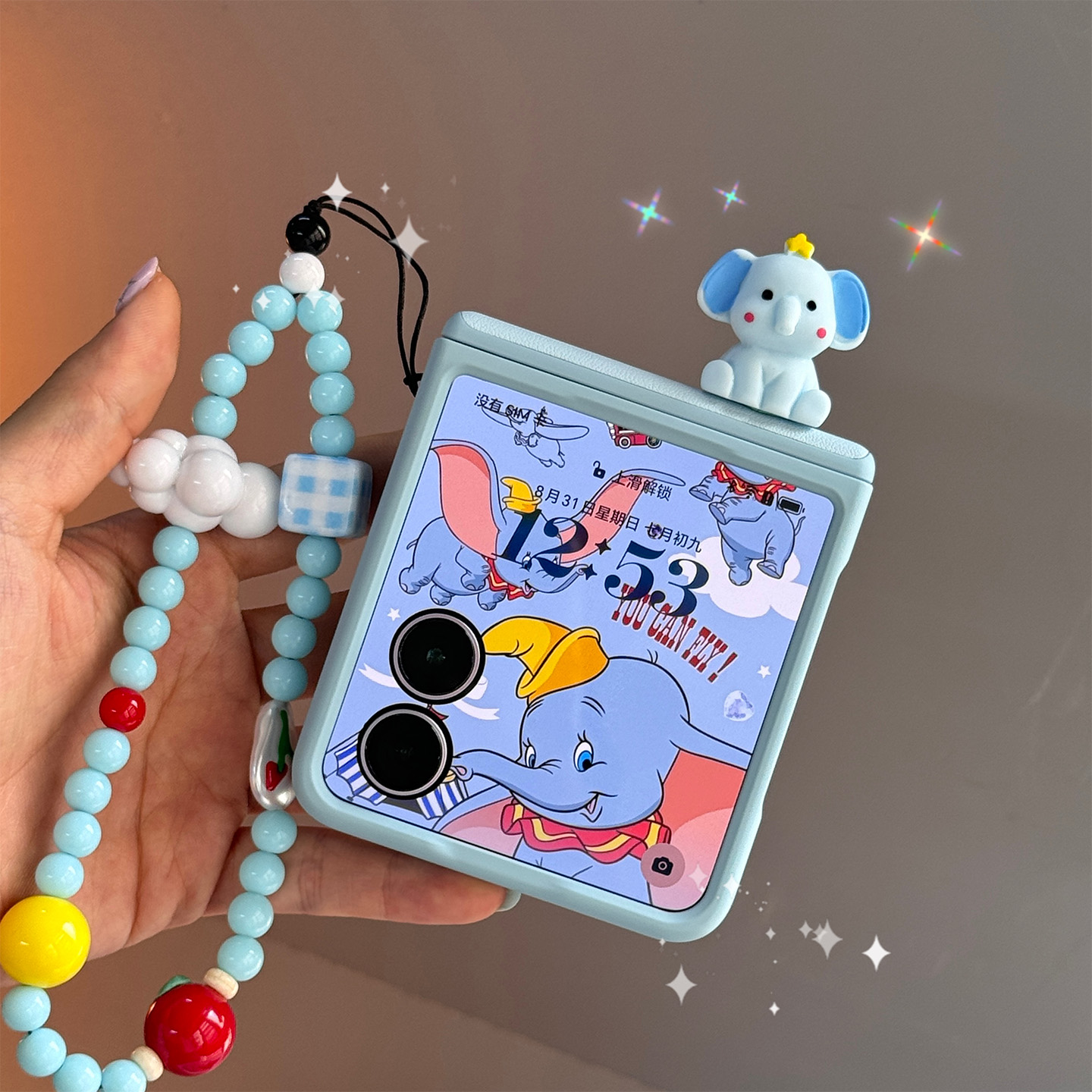 适用荣耀magicvflip2手机壳新款可爱浅蓝大象创意折叠屏保护壳女