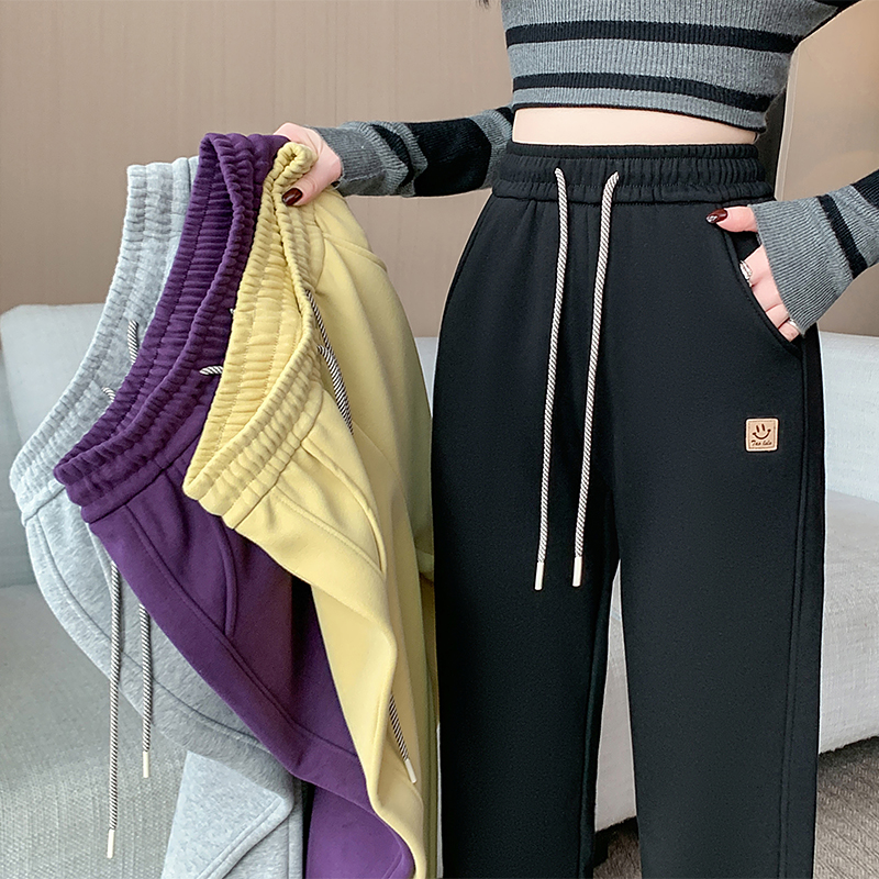 春秋冬季哈伦运动裤女款加绒加厚百搭高腰休闲宽松显瘦抽绳卫裤子