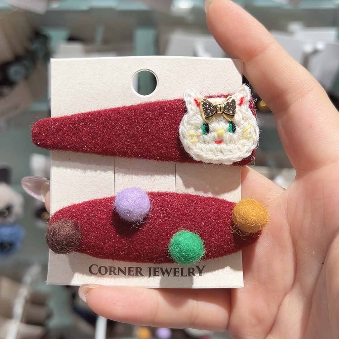 皮质铁合金红色小猫掰掰夹