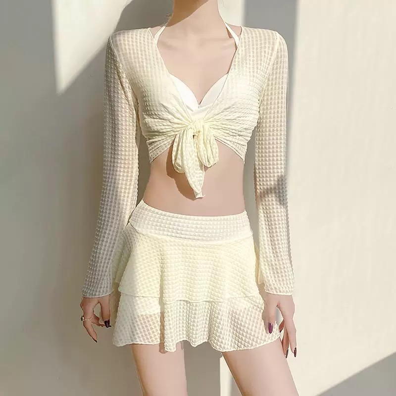 夏季时尚泳衣女遮肚显瘦运动风泡温泉平角裤游泳装【播播间商品】