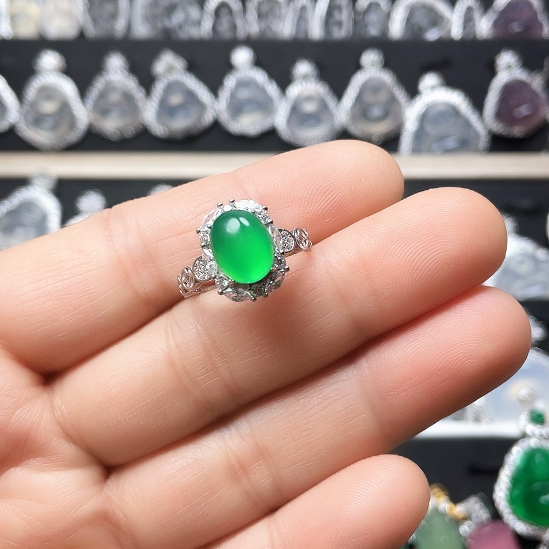 玛瑙/玉髓戒指银S925镶嵌