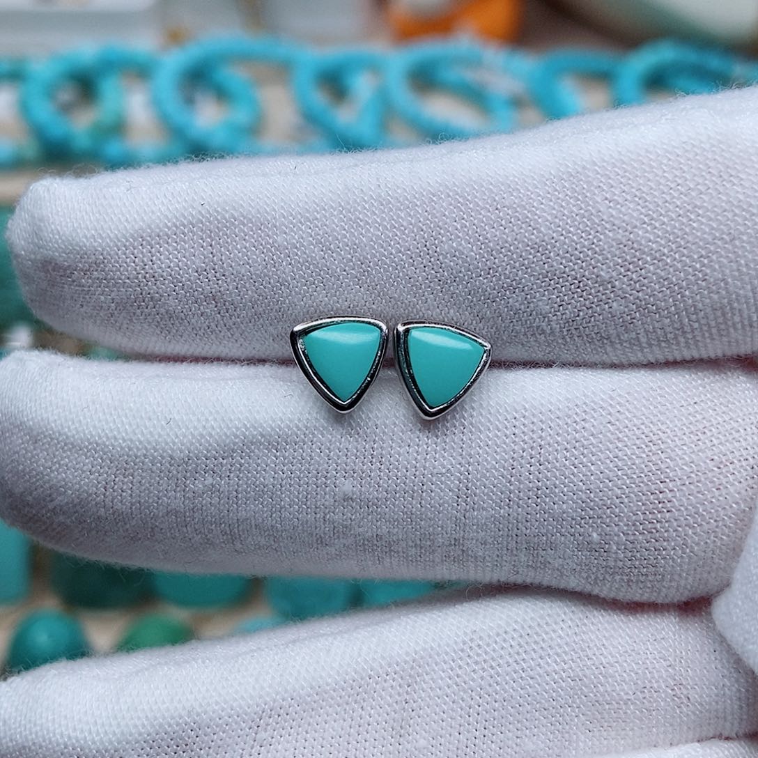 绿松石耳饰银S925镶嵌