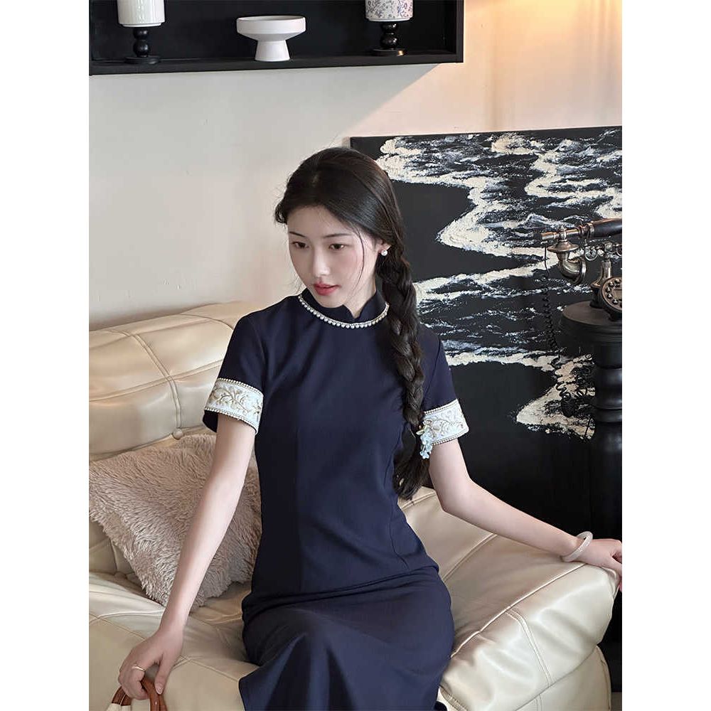 复古民国风蓝色旗袍高端改良新中式少女连衣裙2025新款日常可穿夏