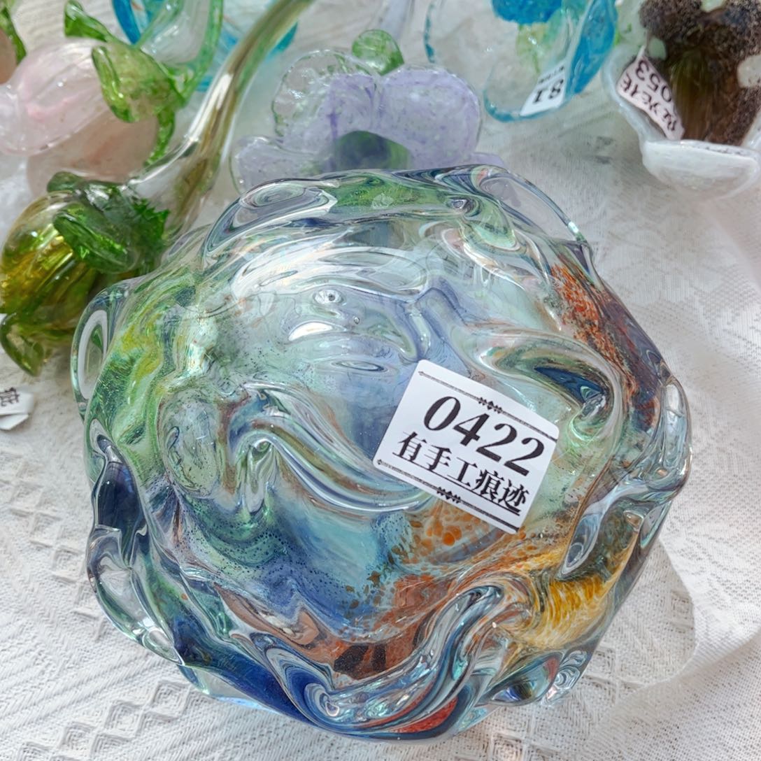 琉璃0422约17宽 花瓶摆件有手工痕迹