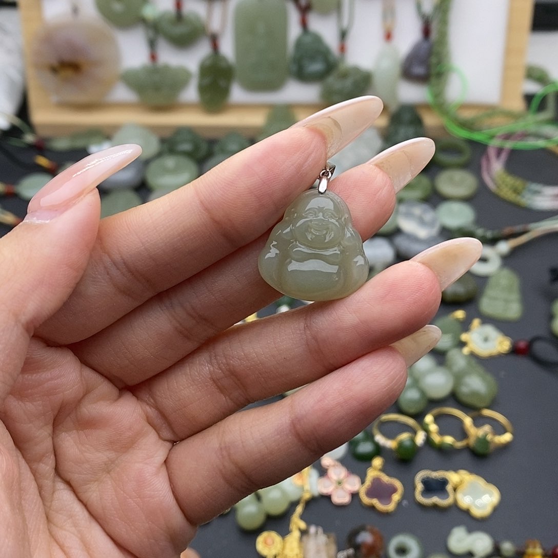 和田玉吊坠(不含链)银S925镶嵌