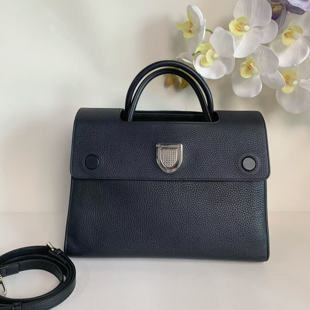 95新 DIOR/迪奥 【闲置】dior diorever 黑银荔枝皮手袋