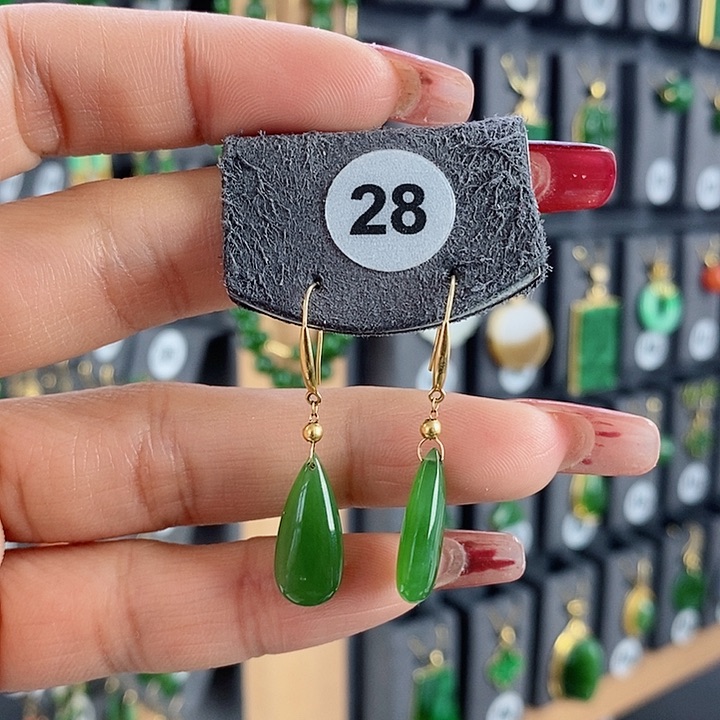 和田玉耳饰18K金镶嵌