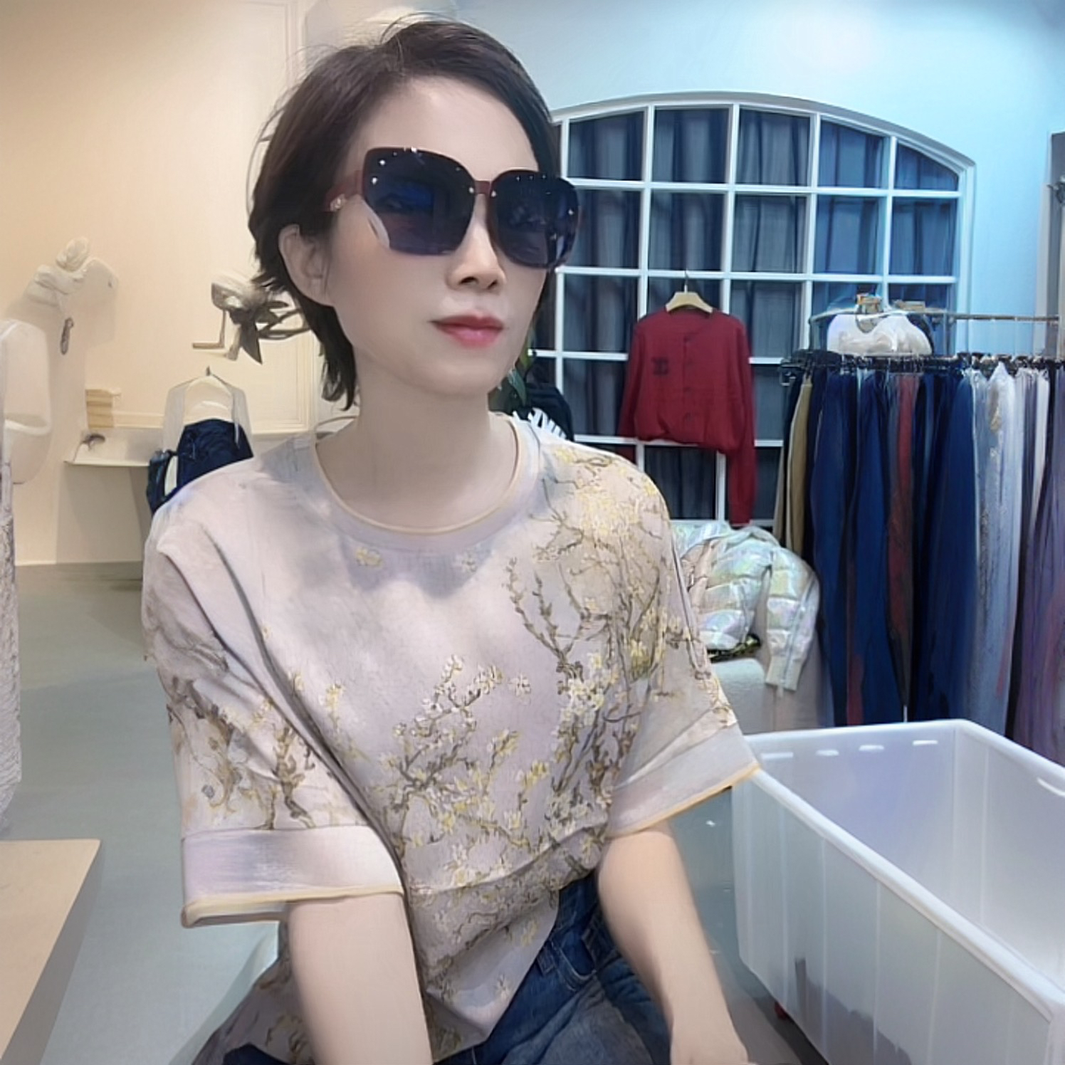 圆领腊梅印花短袖T恤-果梓1091