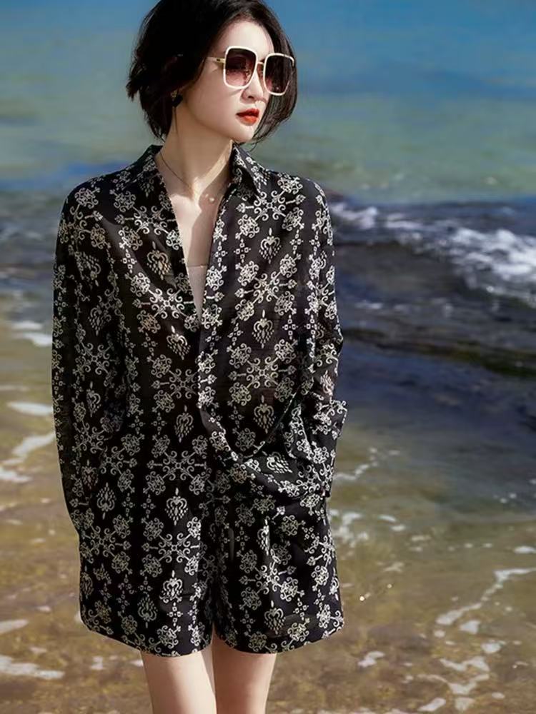 1240 有艺术感复古法式风情不失文艺优雅印花衬衫