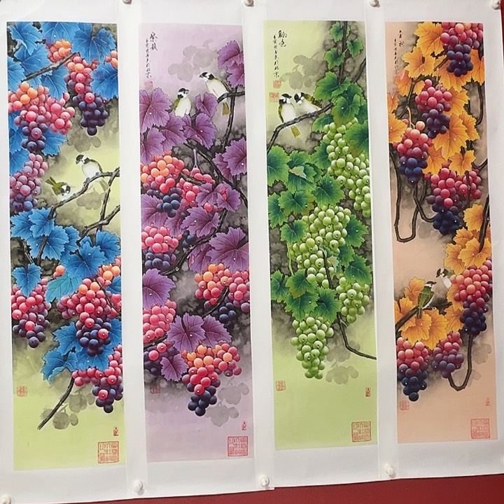 国画黄春香国画葡萄四条屏尺寸138*34*4