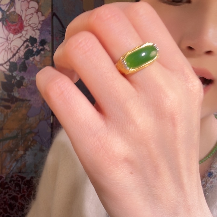 和田玉银S925镶嵌戒指