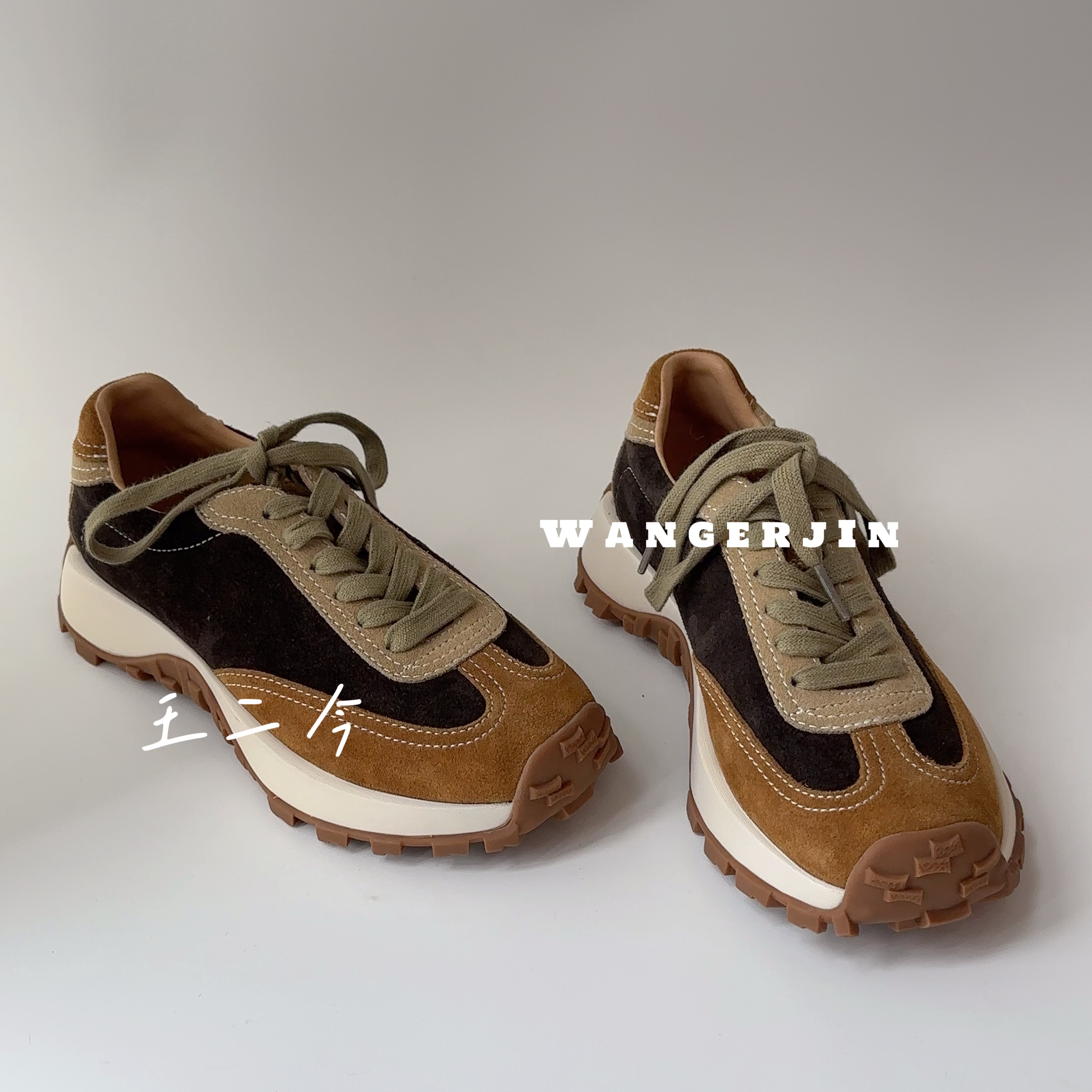 【王二今】牛皮/4CM/阿甘厚底增高运动时尚休闲慢跑德训老爹鞋女