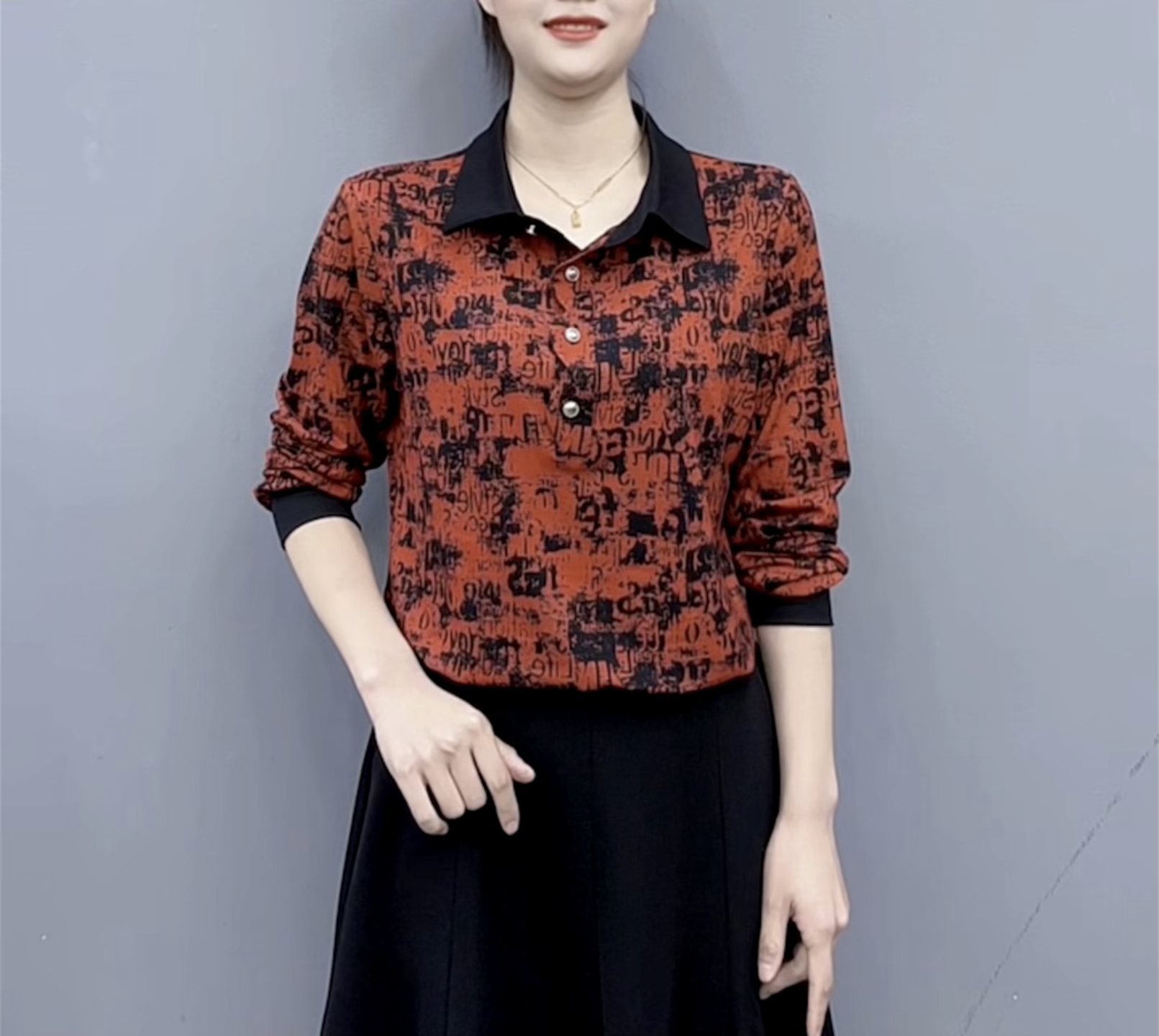 新款百搭遮肉显瘦气质时尚百搭领女装方领上衣#1303