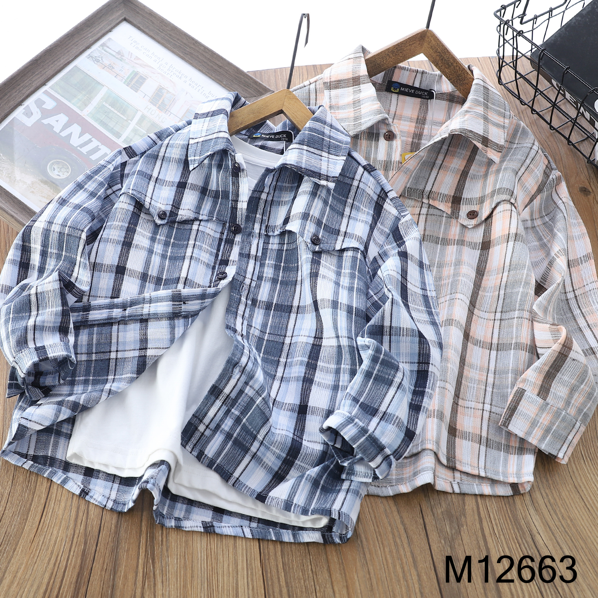 【MIEVE DUCK】春秋季儿童全棉格子衬衫学生外套衬衣休闲百搭12663