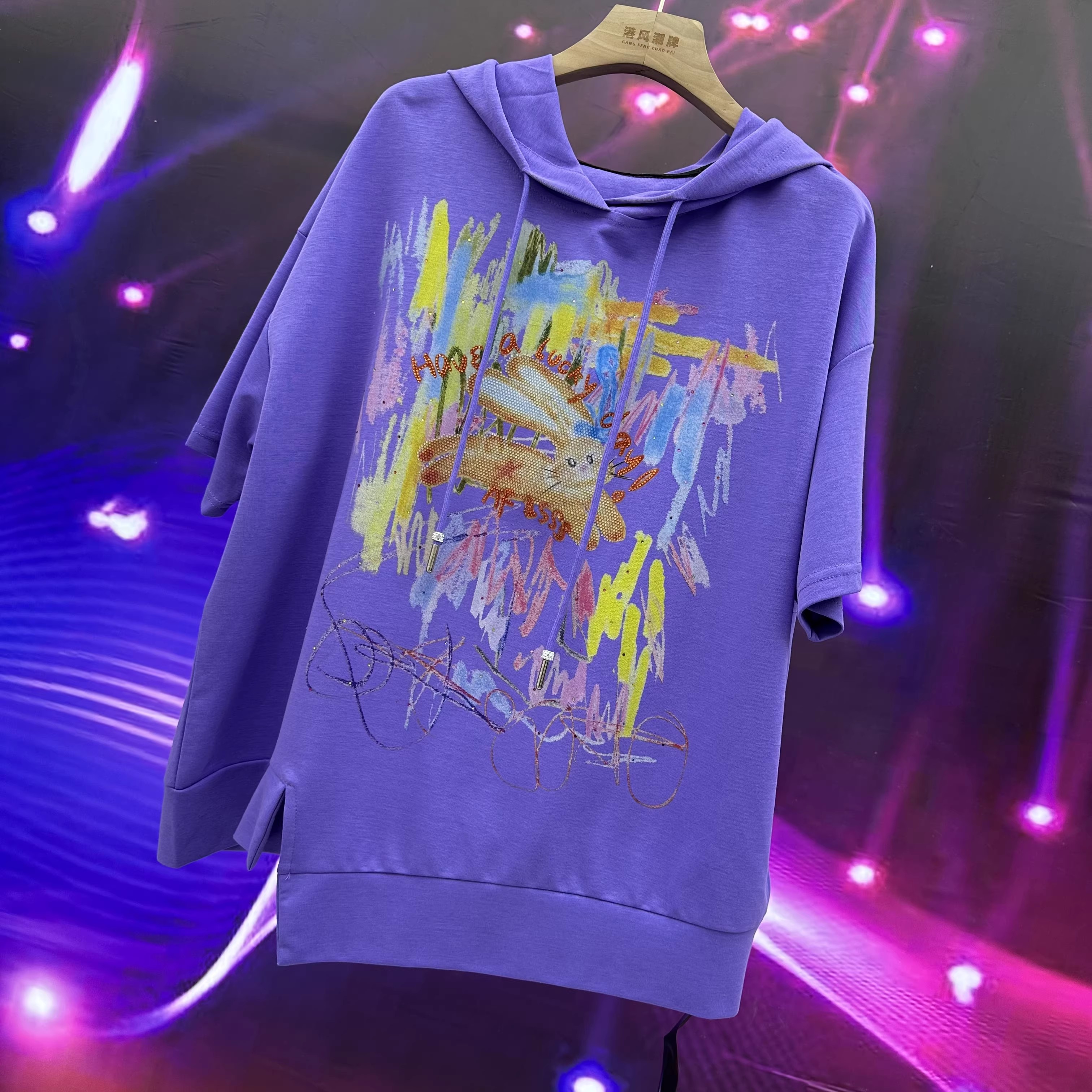 2025夏新款大码连帽宽松短袖上衣T恤S 1359